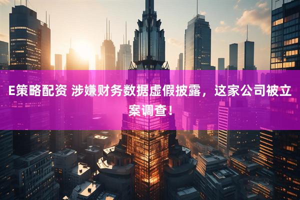 E策略配资 涉嫌财务数据虚假披露，这家公司被立案调查！